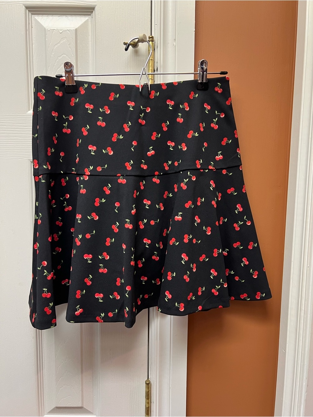 Cato Black Skater Skirt with Red Cherry Print